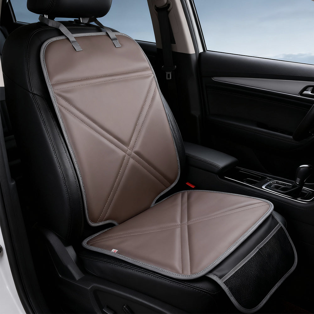 Waterproof Leather Car Seat Protector Thick Padding Non Slip Backing Storage Pockets Universal Fit for Child Car Seats