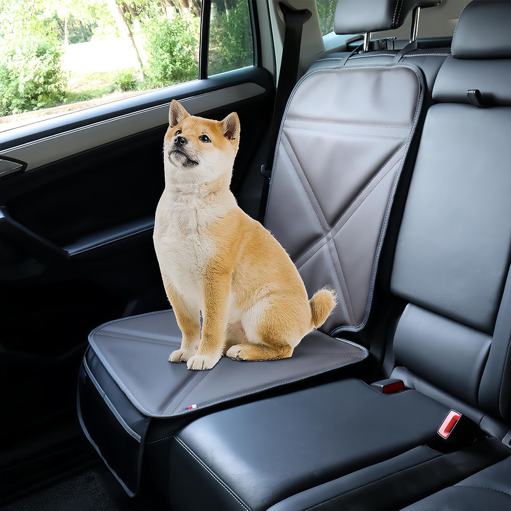 Waterproof Leather Car Seat Protector Thick Padding Non Slip Backing Storage Pockets Universal Fit for Child Car Seats